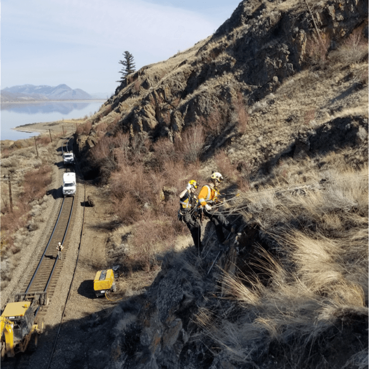 Rockfall Mitigations, rock scaling and slope stabilization using Rope Access for CP Rail